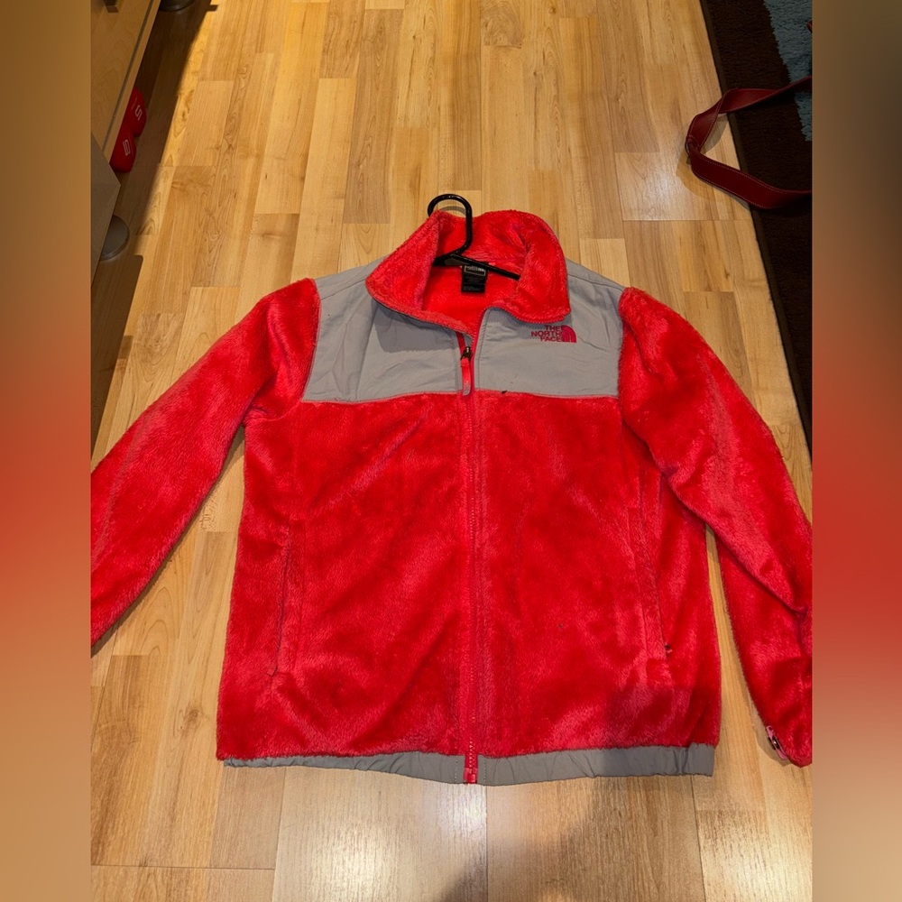 The North Face Girls’ Fuzzy Fleece Jacket – Size XL (18) – Coral & Gray